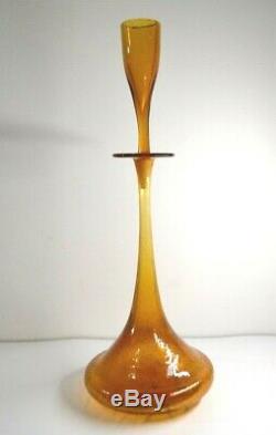 1961 BLENKO Shot Glass Stopper Bottle Decanter Honey Amber Crackle Wayne Husted
