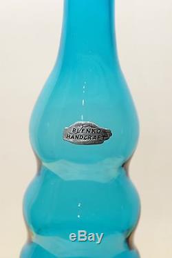1967 Blenko Joel Myers 6732S Turquoise Glass Decanter Signed W. H. Blenko & Label