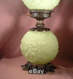 1973 Fenton Lime Green Satin Glass Poppy Pattern Gone With The Wind Lamp