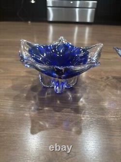 1980s Zora Da Venezia Designer Murano Italy Royal Blue Decorative Bowl RARE