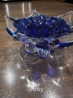 1980s Zora Da Venezia Designer Murano Italy Royal Blue Decorative Bowl RARE