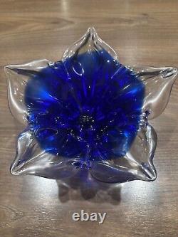 1980s Zora Da Venezia Designer Murano Italy Royal Blue Decorative Bowl RARE
