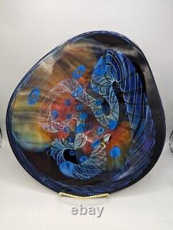 1998 Henry Summa Art Glass Footed Pedestal Bowl Plate 16.25 Signed