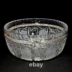 1 (One) QUEEN LACE Cut & Etched Large Lead Crystal Round Bowl w Sliver Mounting