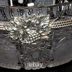 1 (One) QUEEN LACE Cut & Etched Large Lead Crystal Round Bowl w Sliver Mounting