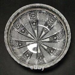 1 (One) QUEEN LACE Cut & Etched Large Lead Crystal Round Bowl w Sliver Mounting