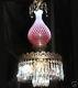 1o3 Fenton hanging Cranberry brass plt art Glass Crystal Lamp Chandelier Vintage