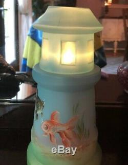 2018 Fenton Hand Painted Lighthouse Fairy Lamp Nautical 1 Of 4 Signed