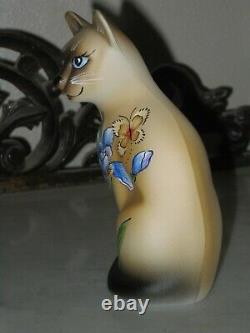 2020 Fenton Glass HP Blue Iris Siamese Stylized Cat Figurine Le #7/20