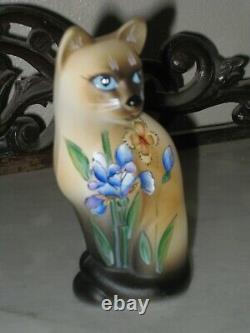 2020 Fenton Glass HP Blue Iris Siamese Stylized Cat Figurine Le #7/20