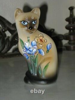 2020 Fenton Glass HP Blue Iris Siamese Stylized Cat Figurine Le #7/20