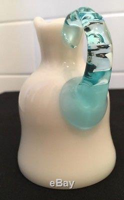 2 Antique Vintage Fenton BLUE CREST & MILK GLASS Decanter Cruet Bottle 1950s