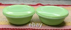 2 McKee Jadeite Jadite Skokie Green Milk Glass 4.25 Cocotte Small Bowls & Lids