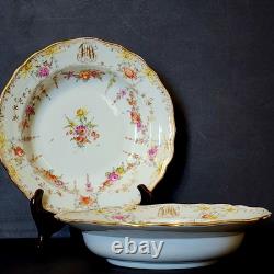 2 RARE Dresden Ambrosius Lamm Meissen Bowls 9×2 Floral c1895 Antique Monogram