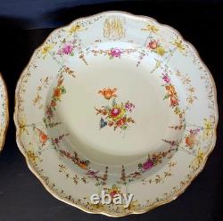 2 RARE Dresden Ambrosius Lamm Meissen Bowls 9×2 Floral c1895 Antique Monogram
