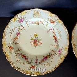 2 RARE Dresden Ambrosius Lamm Meissen Bowls 9×2 Floral c1895 Antique Monogram