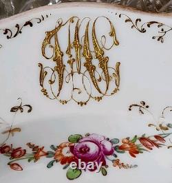 2 RARE Dresden Ambrosius Lamm Meissen Bowls 9×2 Floral c1895 Antique Monogram