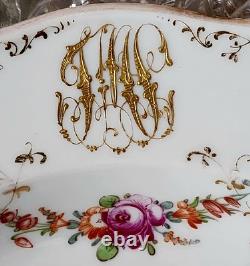 2 RARE Dresden Ambrosius Lamm Meissen Bowls 9×2 Floral c1895 Antique Monogram