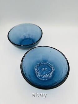 2 Recycled Glass 6 Cereal Soup Bowls Cobalt Excellent Condition
