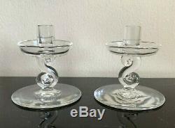 2 Steuben Signed Rare Scrolling S Candlesticks Candle Holders