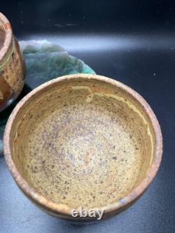2 Warren Mackenzie Studio Pottery Decorated Tea Bowls Shino Glaze 3 h x 3.5 di