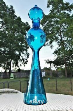 31in BLENKO Glass Turquoise Teal DECANTER #588 Wayne Husted The Rocket