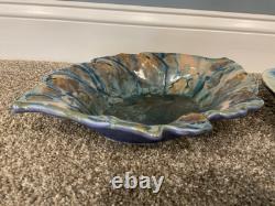 3 Crystalline Glaze Pottery Bowls2 Edgecomb Potters + Kent Folette signed