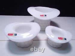 3 Fostoria American Set of Hats with Original Milkglass Labels rare milk glass