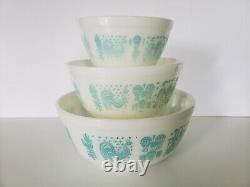 3 Three Vintage PYREX BUTTERPRINT Mixing Bowls, Lot 403-402-401