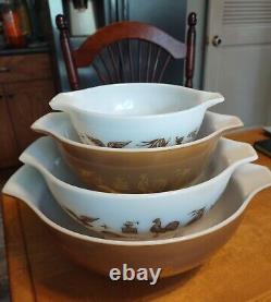 4PC Pyrex Early American Cinderella Mixing Nesting Bowls 441 442 443 444 MINT