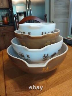 4PC Pyrex Early American Cinderella Mixing Nesting Bowls 441 442 443 444 MINT