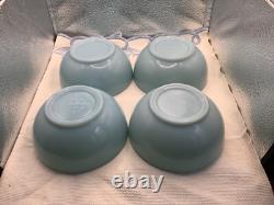 (4) Four VTG 5 FIRE KING DELPHITE BLUE HEAVY THICK SOUP CEREAL CHILI BOWLS