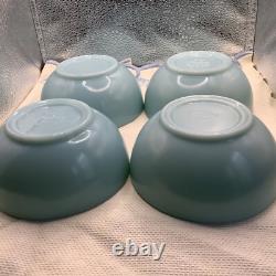 (4) Four VTG 5 FIRE KING DELPHITE BLUE HEAVY THICK SOUP CEREAL CHILI BOWLS
