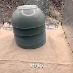 (4) Four VTG 5 FIRE KING DELPHITE BLUE HEAVY THICK SOUP CEREAL CHILI BOWLS
