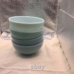 (4) Four VTG 5 FIRE KING DELPHITE BLUE HEAVY THICK SOUP CEREAL CHILI BOWLS
