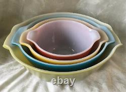 4 Piece Set Anchor Hocking Fire King Cinderella Style Mixing Bowls Rainbow Color