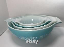 (4) Pyrex Amish Butterprint Cinderella Mixing Bowl Set Turquoise 441 442 443 444