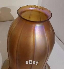 4 Quezal Signed Vintage Gold Aurene Tulip Ribbed Art Glass Shades NO RESERVE
