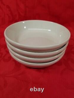 4 Roseville Ohio Stoneware POTTERY Soup Bowls Oven Proof 7 7/8 inch wide White
