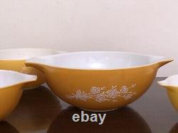 4 Vintage Pyrex Butterfly Gold Sunflower Daisy Cinderella Nesting Mixing Bowl