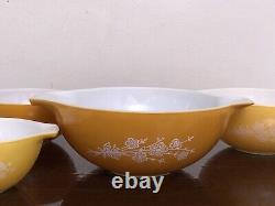 4 Vintage Pyrex Butterfly Gold Sunflower Daisy Cinderella Nesting Mixing Bowl