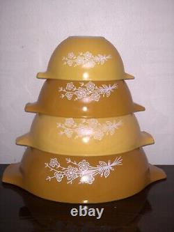 4 Vintage Pyrex Butterfly Gold Sunflower Daisy Cinderella Nesting Mixing Bowl