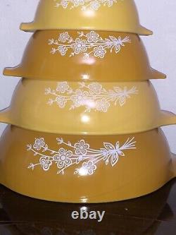4 Vintage Pyrex Butterfly Gold Sunflower Daisy Cinderella Nesting Mixing Bowl