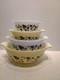 4 Vtg Pyrex Gooseberry Yellow, Black & White Cinderella Mixing Bowls Set Nesting