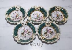 5 Antique St. Kilian Germany Porcelain Scalloped Scenic Jeweled Small Bowls