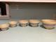 5 Vtg McCoy USA Mixing Bowls Yellow Ware Blue/Pink Stripe Pie Crust Edge RARE