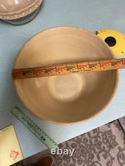5 Vtg McCoy USA Mixing Bowls Yellow Ware Blue/Pink Stripe Pie Crust Edge RARE