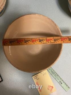 5 Vtg McCoy USA Mixing Bowls Yellow Ware Blue/Pink Stripe Pie Crust Edge RARE