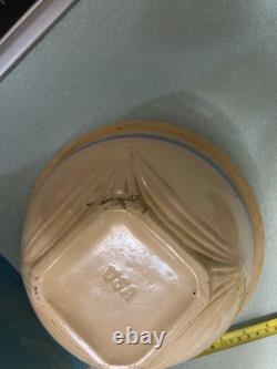 5 Vtg McCoy USA Mixing Bowls Yellow Ware Blue/Pink Stripe Pie Crust Edge RARE