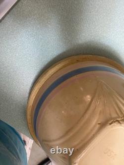 5 Vtg McCoy USA Mixing Bowls Yellow Ware Blue/Pink Stripe Pie Crust Edge RARE